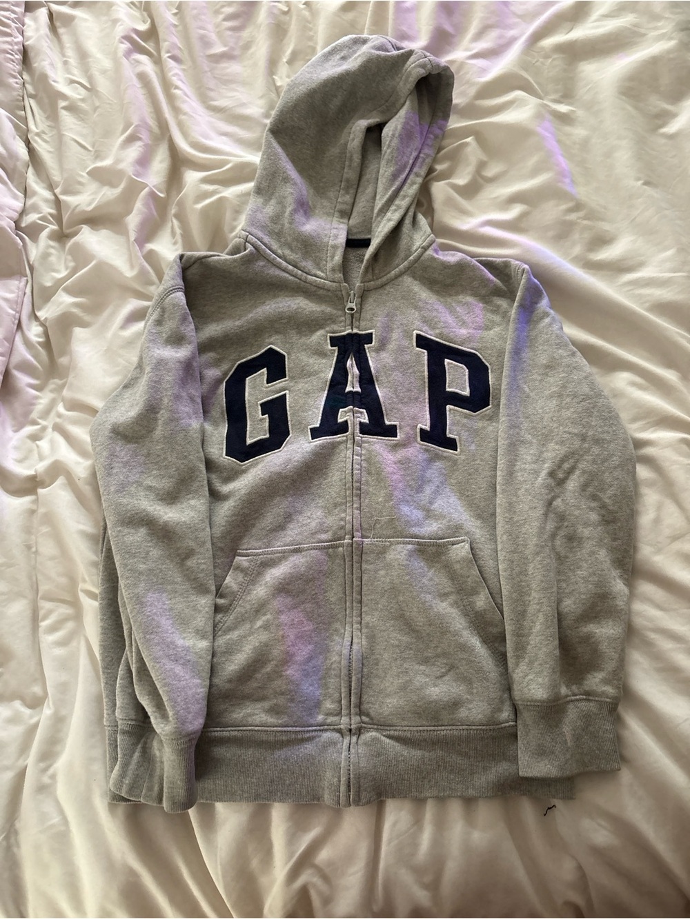 GAP Light Gray Full-Zip Hoodie with Navy Logo